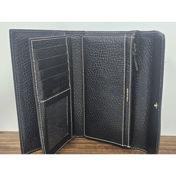 Kate Spade Wallet Womens Black Pebble Trifold Leather Wallet Made Italy 7.25"x4" - Picture 3 of 14
